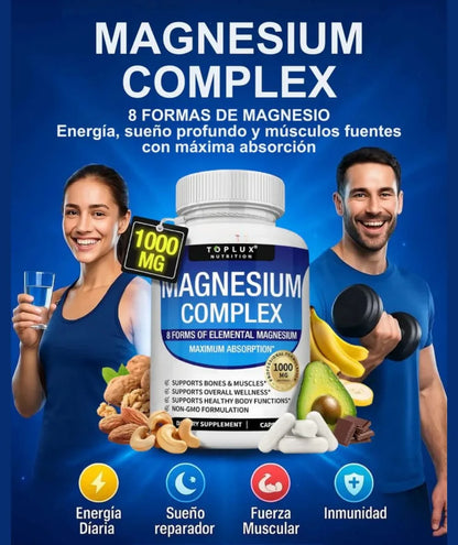 Magnesium Complex - 90 Cápsulas | Fórmula Avanzada con 8 Tipos de Magnesio en 1